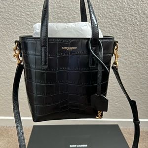 SAINT LAURENT PARIS MINI TOY SHOPPING IN CROCODILE-EMBOSSED LEATHER